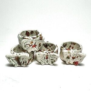 Vintage MCM Ceramic Napkin Rings Splatter-ware Butterfly Set Of 4 Orange Green